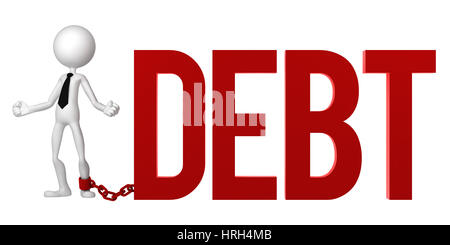Businessman with a foot chained to a DEBT sign. Conceptual business illustration. Isolated Stock Photo