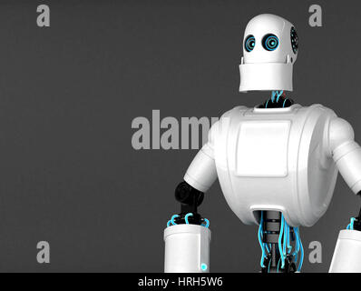 Standing Robot with dark blank background. Front view Stock Photo