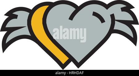 two Hearts with wings yellow Stock Vector