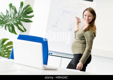 Schwangere Frau mit Flip Chart im Buero - pregnant business woman in office
