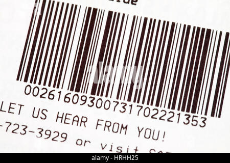 Barcode printed on grocery receipt - USA Stock Photo