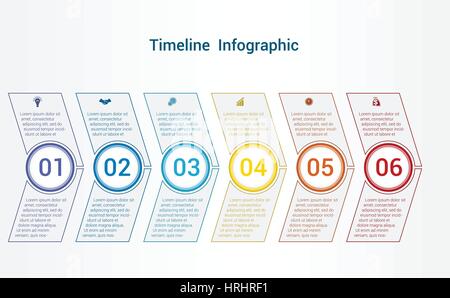 Timeline or area chart, diagram data Elements For Template infographics 6 position. Business strategy. Stock Vector
