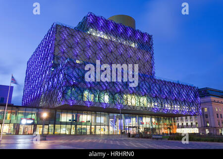 The Library of Birmingham, illuminated at night, Centenary Square, Birmingham, West Midlands, England, United Kingdom Stock Photo