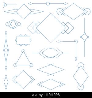 Set of blue linear graphic stylized frames and borders on white background Stock Vector