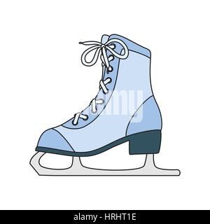 Ice skates line art drawing on white background Stock Vector