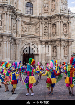 Masked dancers, Fiesta de la Virgen de la Soledad, Basilica of Our Lady of Solitude, Oaxaca, Mexico, North America Stock Photo