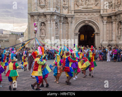 Masked dancers, Fiesta de la Virgen de la Soledad, Basilica of Our Lady of Solitude, Oaxaca, Mexico, North America Stock Photo