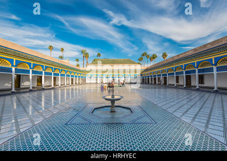 Marrakesh, Morocco - December 8, 2016: Inside the beautiful Bahia palace with the fountain in Marrakesh, Morocco, Africa. Stock Photo