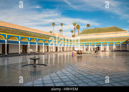 Marrakesh, Morocco - December 8, 2016: Inside the beautiful Bahia palace with the fountain in Marrakesh, Morocco, Africa. Stock Photo