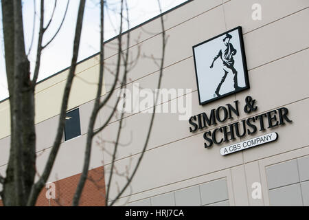 A logo sign outside of a Simon & Schuster, Inc., distribution warehouse in Riverside, New Jersey, on February 26, 2017. Stock Photo