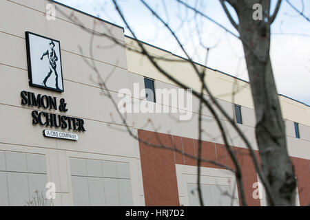 A logo sign outside of a Simon & Schuster, Inc., distribution warehouse in Riverside, New Jersey, on February 26, 2017. Stock Photo