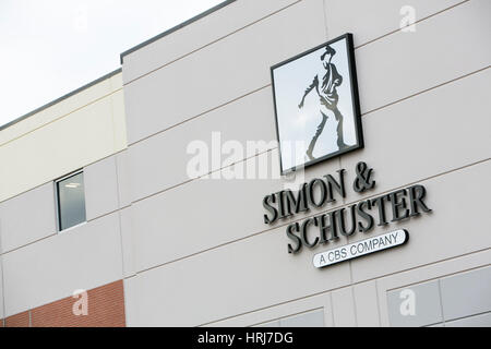 A logo sign outside of a Simon & Schuster, Inc., distribution warehouse in Riverside, New Jersey, on February 26, 2017. Stock Photo