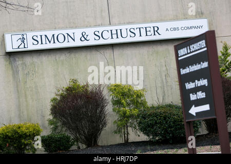 A logo sign outside of a Simon & Schuster, Inc., distribution warehouse in Riverside, New Jersey, on February 26, 2017. Stock Photo