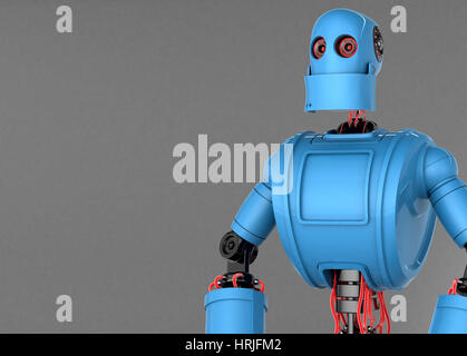 Standing Robot with dark blank background. Front view Stock Photo