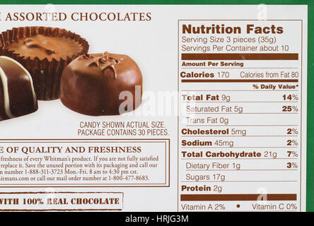 Nutrition Facts On A Box Of Chocolates Stock Photo - Alamy