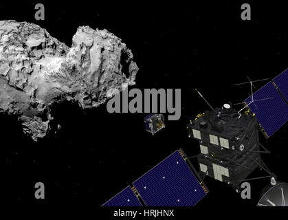 Rosetta Orbiter Deploys Lander to Comet 67P/C-G Stock Photo
