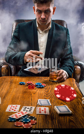 The chips for gamblings, drink and playing cards Stock Photo