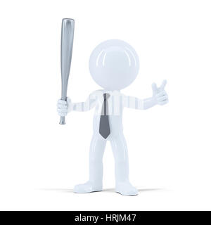Angry businessman with baseball bat. Isolated on white background Stock Photo