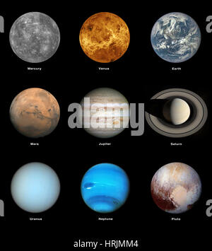 Planets of the Solar System (including Pluto) Stock Photo