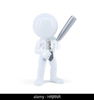 Angry businessman with bat. Isolated on white background Stock Photo