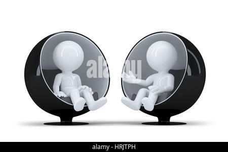 People sit in a modern round chair facing each other and talk. Isolated Stock Photo