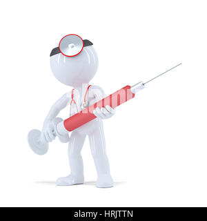 3D Doctor with syringe. Isolated on white background Stock Photo