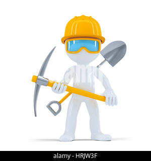 Cheerful construction worker/builder posing with tools. Isolated on white background Stock Photo