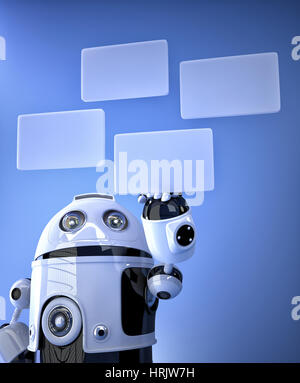 Robot pressing virtual buttons. Technology concept Stock Photo