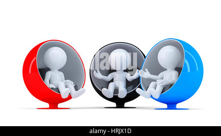 Group of people sitting on chairs and having conversation. Isolated on white background Stock Photo