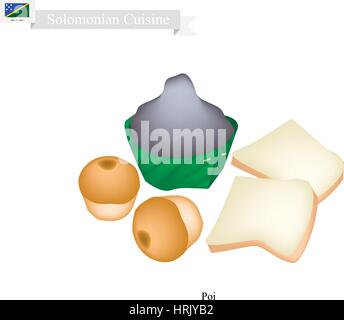 Solomonian Cuisine, Poi or Traditional Taro Porridge Made with Fermented Taro Roots Served with Bread. One of The Most Popular Dish of Solomon Islands Stock Vector
