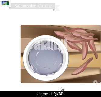 Solomonian Cuisine, Poi or Traditional Taro Porridge Made with Fermented Taro Roots Served with Roast Meat. One of The Most Popular Dish of Solomon Is Stock Vector