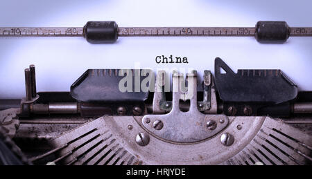 Inscription made by vinrage typewriter, country, China Stock Photo