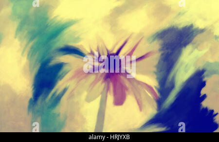 watercolor abstract filtered oil paint art flower background, yellow and blue dominant colors Stock Photo