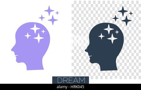 concept of realization of a dream, thoughts in the form of human silhouette with stars Stock Vector