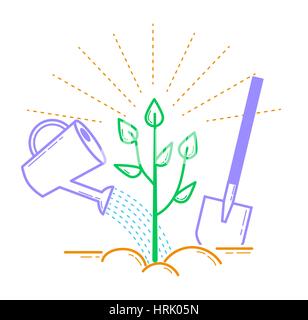 Icon tree planting, landscaping. Icon in the linear style Stock Vector