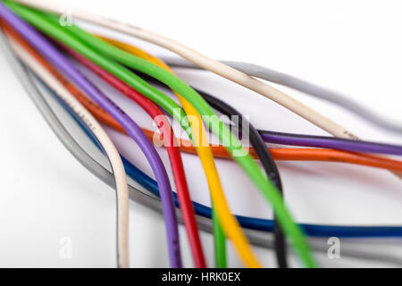 colorful electric wires on white background Stock Photo