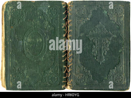 Old book cover isolated on white. Stock Photo