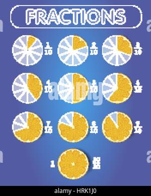 Pie Chart (fractions) icon in the form of pieces of orange on top.  Set Vector Illustration Stock Vector