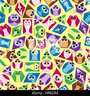 seamless background with funny colored shapes in the form of an owl Stock Vector