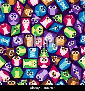 seamless background with funny colored shapes in the form of an owl Stock Vector