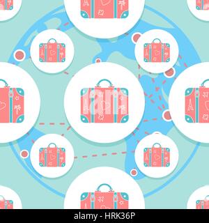 seamless vector pattern background illustration with patterned travel suitcase in a flat style Stock Vector