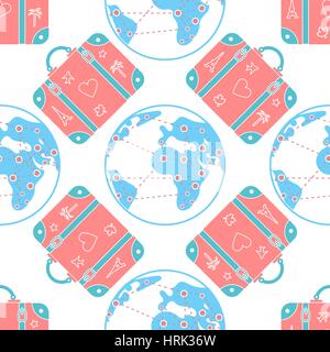 seamless vector pattern background illustration with patterned travel suitcase in a flat style Stock Vector