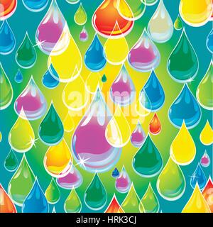 transparent, varicolored drops of rain. Seamless background Stock Vector