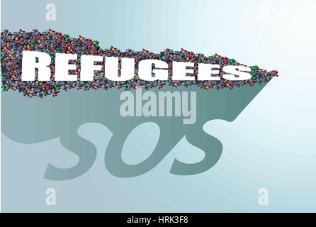 Refugees need help. The shadow falls from the crowds SOS Stock Vector