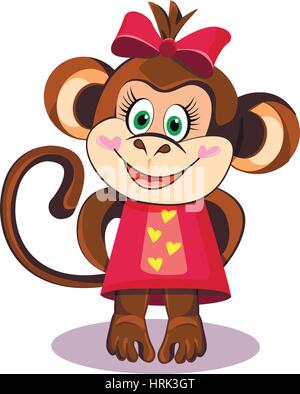 illustration of a cute monkey girl in a dress Stock Vector