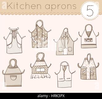 set of kitchen aprons, sketch various models Stock Vector