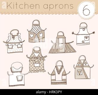 set of kitchen aprons, sketch various models Stock Vector