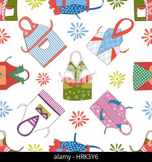 A set of colorful kitchen aprons isolated on white, seamless  background Stock Vector