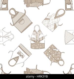 A set of kitchen aprons isolated on white, seamless  background Stock Vector