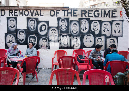 EGYPT, CAIRO:Since the beginning of the uprising in 2011 graffiti and murals started covering Cairo's walls. Artists express their opinions and walls  Stock Photo